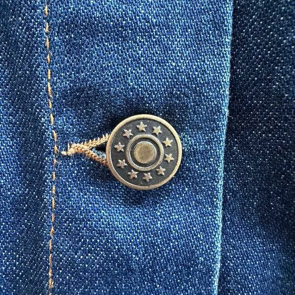 90s Y2K Denim Jacket Silver Threads Embroidered Leaf Jean Coat Women’s L Fall - Picture 11 of 15